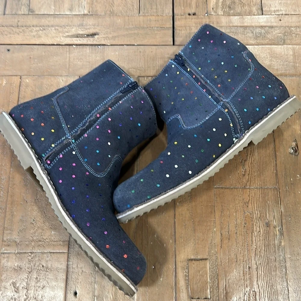 Mini Boden blue suede metallic dot Chelsea boots